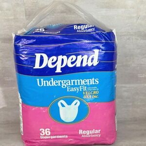 1996 Vintage Depend Undergarments Adult Diapers Pack 36 Regular Absorb Easy Fit